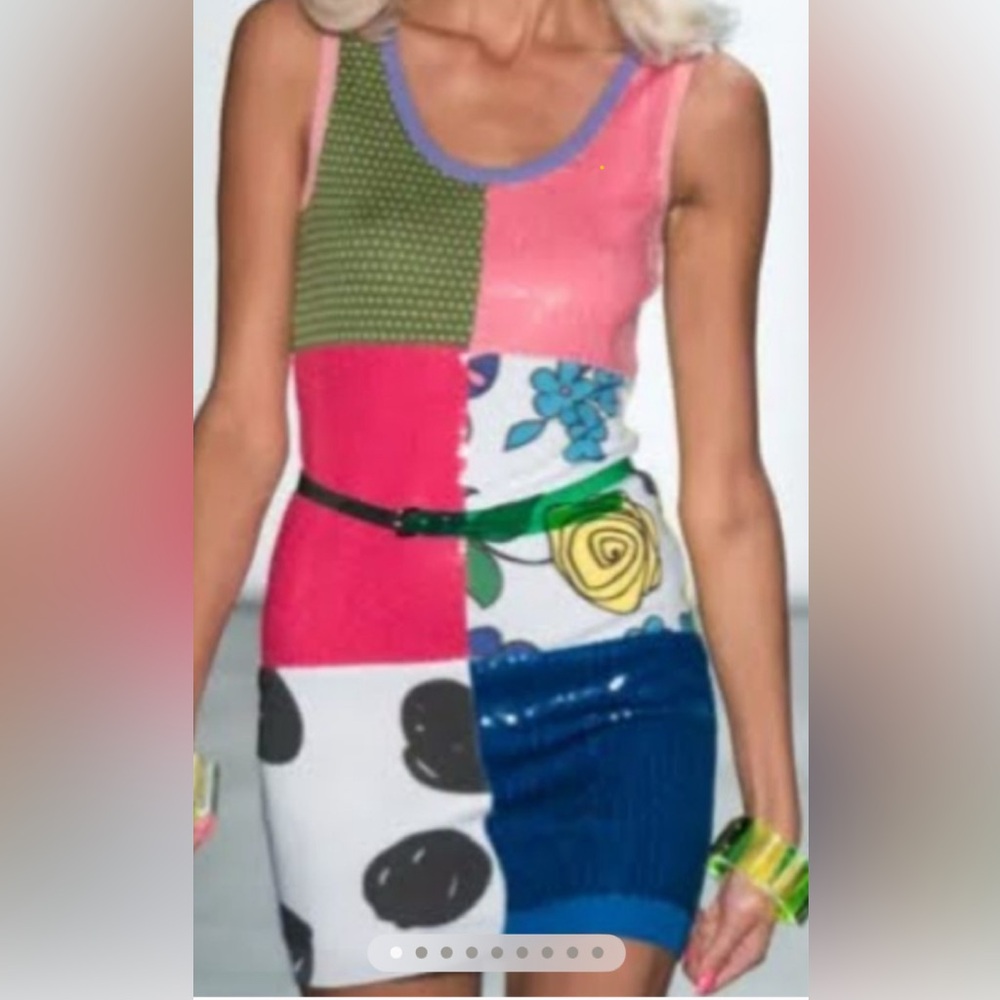 Jeremy Scott Colorblock Patchwork Mini Dress Y2K Graphic Bodycon Sleeveless Rare